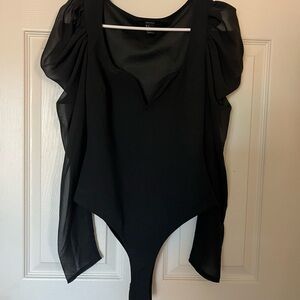 Forever 21 Black Asymmetrical Puff Sleeve Bodysuit